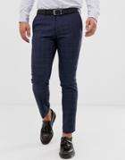 Moss London Suit Pants In Blue Check-navy