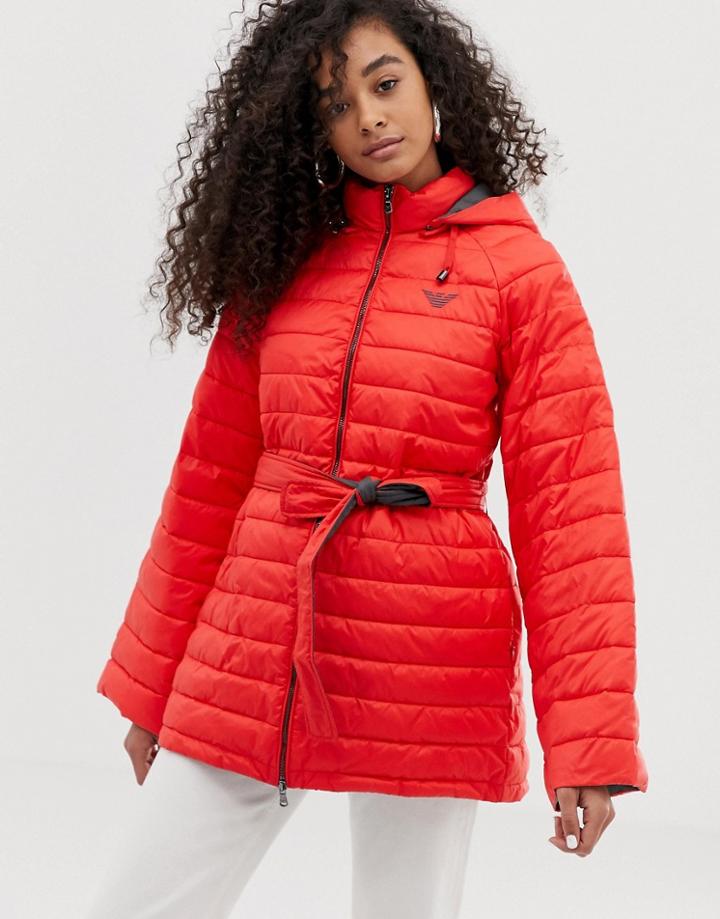 Emporio Armani Quilted Coat With Contrast Lining - Red