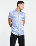 Asos Design Regular Fit Satin Shirt In Blue Floral Jacquard