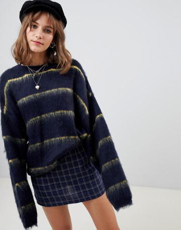 Wild Honey Oversized Sweater In Stripe - Navy