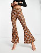 Fashionkilla Flared Pants In 70's Print - Part Of A Set-neutral