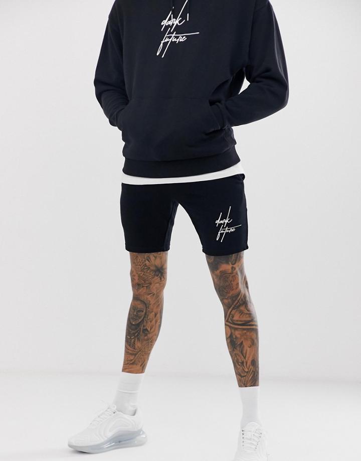 Asos Design Jersey Skinny Shorts In Black With Dark Future Logo - Black