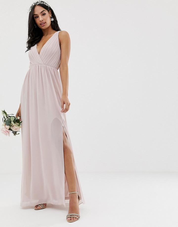 Tfnc Bridesmaid Exclusive Pleated Maxi Dress With Back Detail In Taupe - Brown