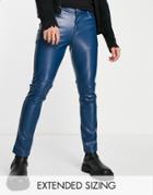 Asos Design Skinny Jeans In Petrol Leather Look-blue
