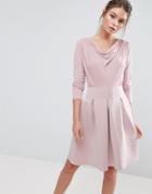 Closet London Bonded Scuba Skater Dress With Box Pleats - Pink