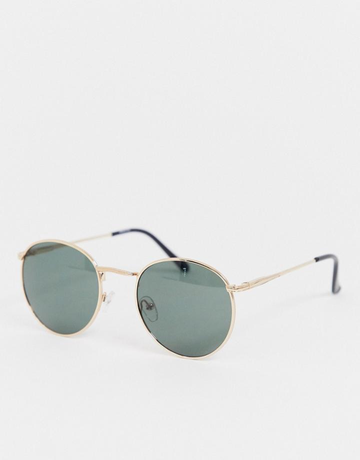 Asos Design Round Sunglasses In Gold With Nose Bridge Detail