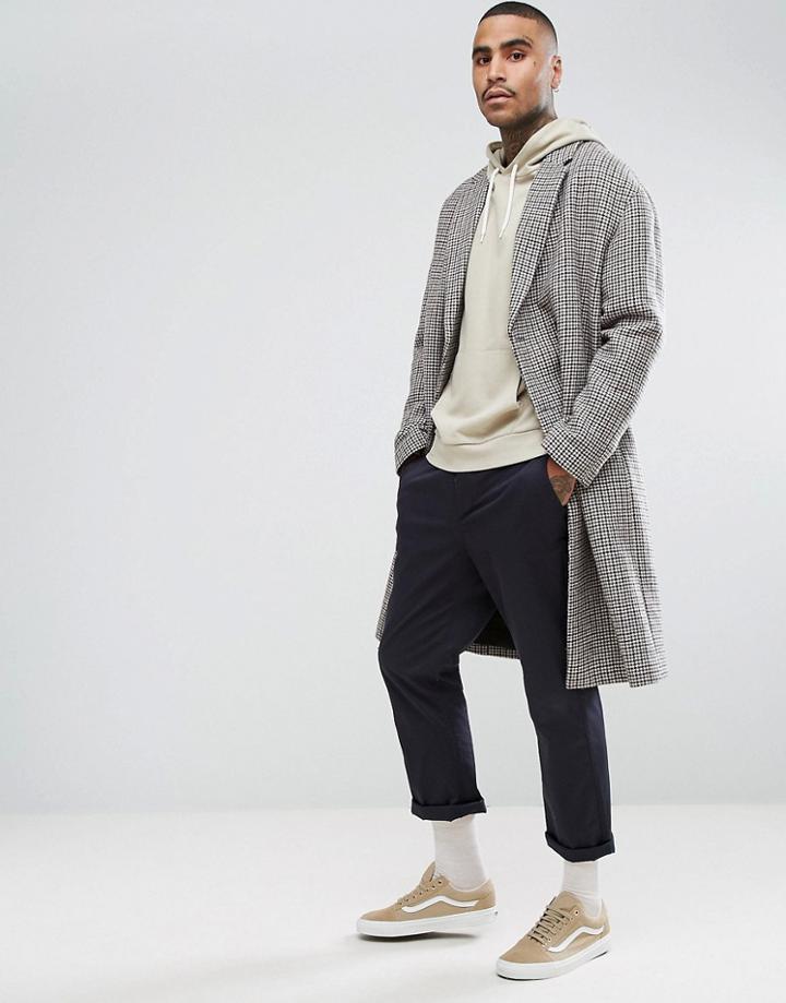 Asos Wool Mix Drop Shoulder Overcoat In Puppy Tooth - Brown