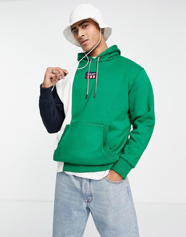 Gant Central Retro Shield Logo Color Block Hoodie In Green