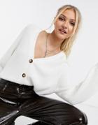 Monki Zeta Ribbed Cotton Cardigan In Off-white
