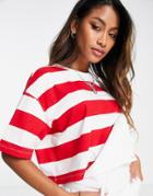 Only Cropped Stripe T-shirt In Red