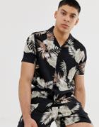 New Look Two-piece Revere Shirt In Leaf Print - Black