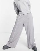 Asos Design Oversized Wide Leg Sweatpants With Piping In Heather Gray - Part Of A Set-grey