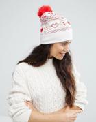 Boardmans Gingerbread Fairisle Knitted Beanie Hat - White