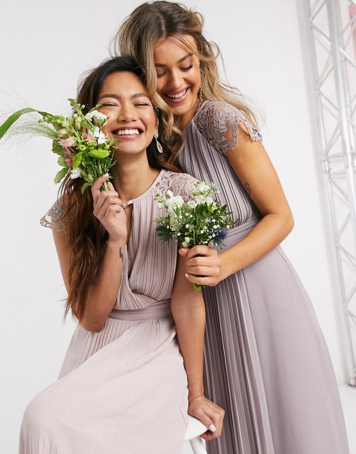 Tfnc Bridesmaid Lace Sleeve Maxi Dress In Pink