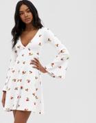 Asos Design Lynne Embroidered Mini Skater Dress - White