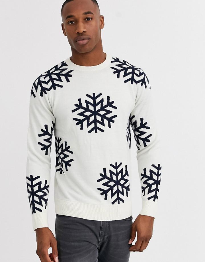 Threadbare Christmas Snowflake Sweater In Cream