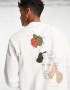 Selected Homme Organic Cotton Relaxed Sweat With Face Sketch Back Print In Off White