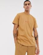 Mennace Oversized T-shirt In Tobacco With Script Logo - Stone