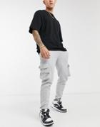 River Island Slim Cargo Sweatpants In Gray-grey