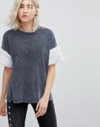Bershka Fluffy Arm Detail T-shirt - Gray