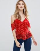 Influence Cold Shoulder Cami Top With Rouleaux Loop Detail - Red