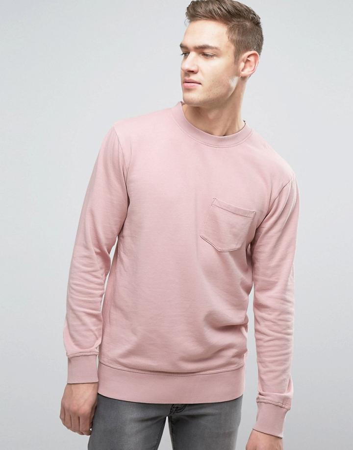 Jack & Jones Originals Crew Neck Sweatshirt With Pocket In Washed Jersey - Purple