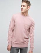 Jack & Jones Originals Crew Neck Sweatshirt With Pocket In Washed Jersey - Purple