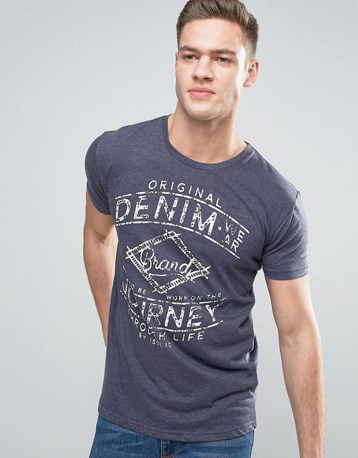 Solid T-shirt With Denim Print - Navy