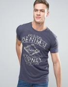 Solid T-shirt With Denim Print - Navy