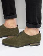 Asos Brogue Shoes In Khaki Suede With Contrast Sole - Green