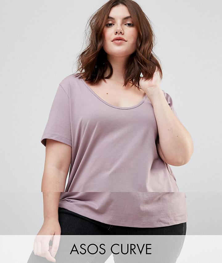 Asos Curve Boxy Scoop Neck T-shirt - Brown