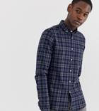 Asos Design Tall Slim Fit Check Shirt In Navy And Gray