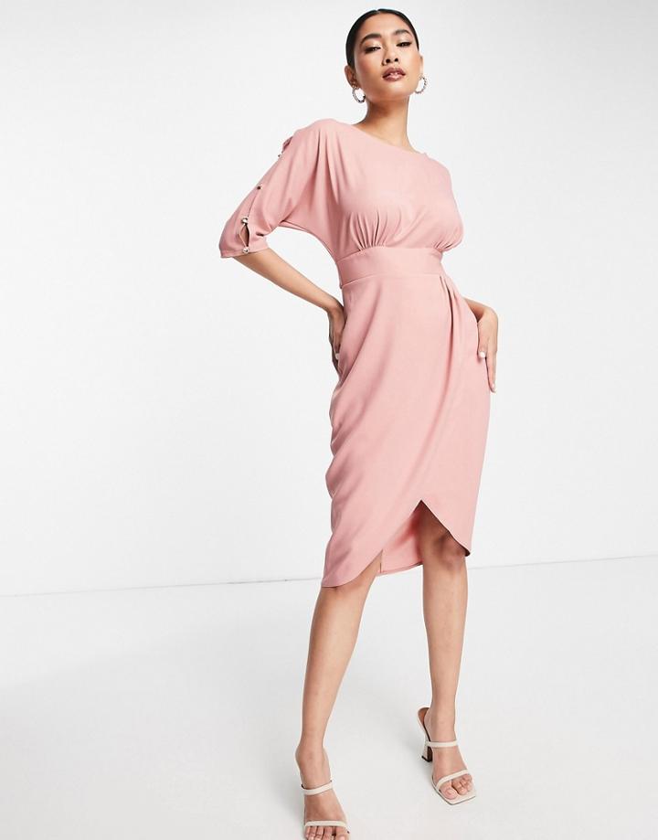 Closet London Button Sleeve Kimono Style Dress In Pink