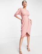 Closet London Button Sleeve Kimono Style Dress In Pink