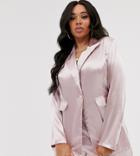 Saint Genies Plus Satin Blazer With Gold Button Detail In Pale Mauve - Pink