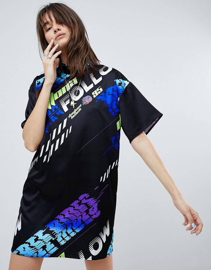 Asos Graphic Print Shift Dress - Black