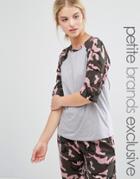 One Day Petite Contrast Raglan Tee In Camo - Multi