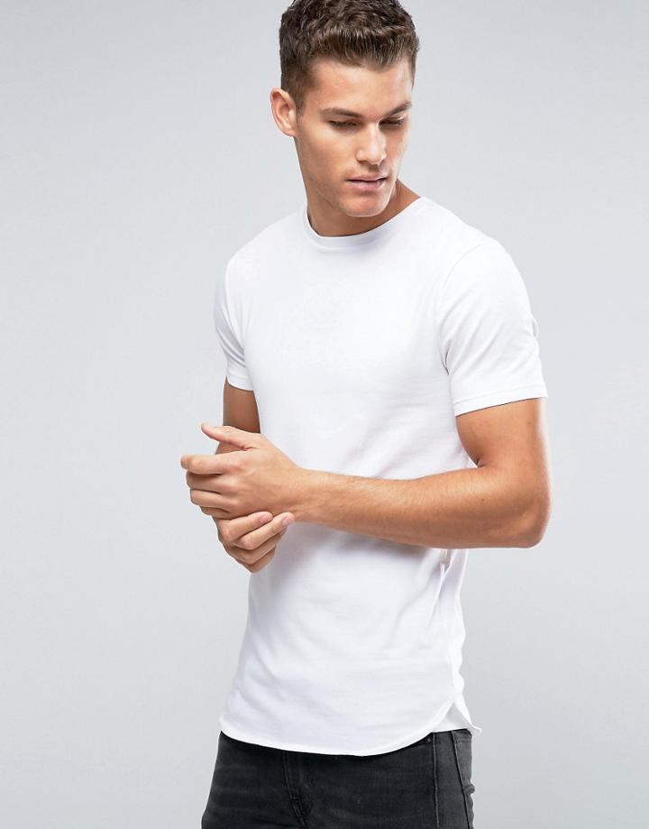 Asos Muscle T-shirt With Stepped Hem And Side Detail In White - White