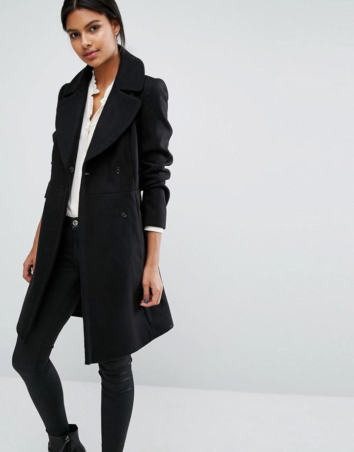 Oasis Belted Flare Coat - Black