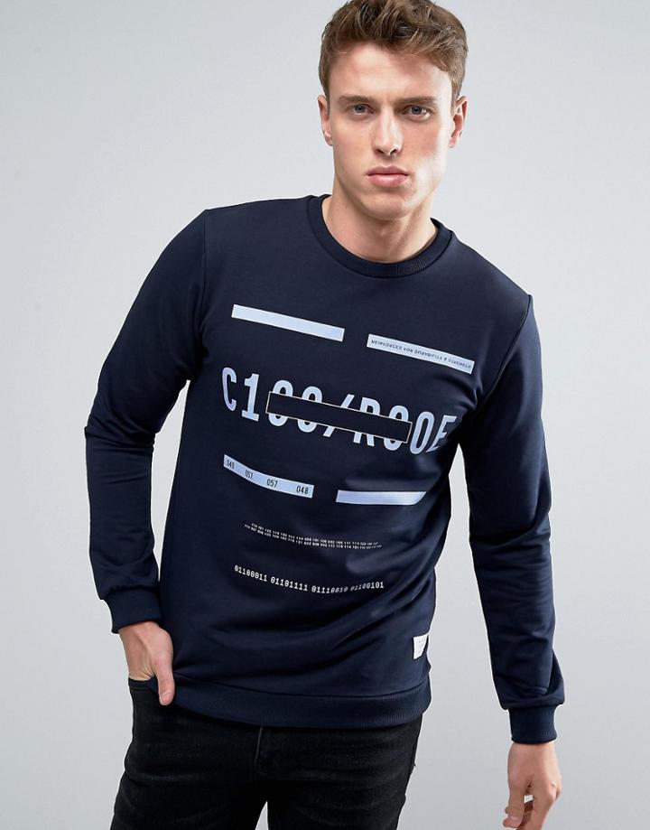 Jack & Jones Geo Print Crew Neck Sweat - Navy