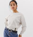 Asos Design Petite Batwing Sweatshirt With Buttons In Oatmeal Marl - Beige
