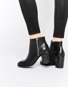 Faith Sandi Black Leather Zip Heeled Boots - Black