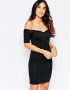 Oh My Love Off The Shoulder Bodycon Dress With Tassels - Black