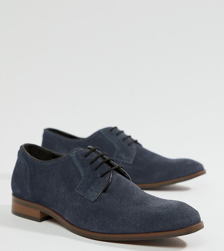 Dune Wide Fit Lace Up Suede Shoes In Navy Suede - Blue