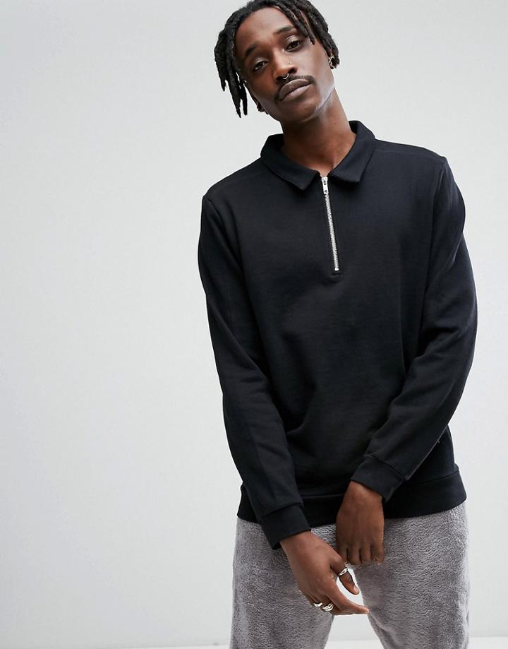 Asos Oversized Half Zip Harrington In Black - Black