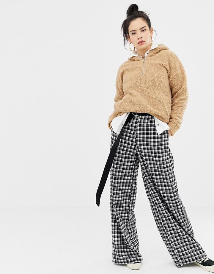 Daisy Street Wide Leg Pants In Grid Check-black
