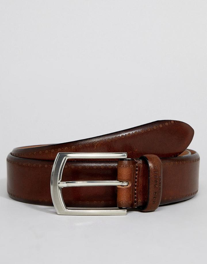 Ted Baker Lillies Brogue Belt In Burnished Leather - Tan