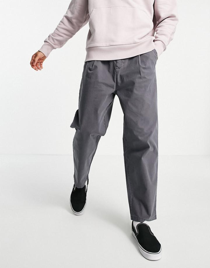 Asos Design Wide Leg Pants With Pleats In Charcoal-grey
