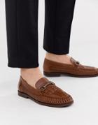 River Island Leather Woven Snaffle Loafer In Brown