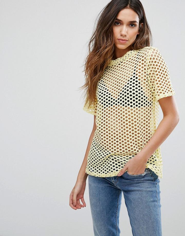New Look Fishnet Boyfriend Tee - Yellow